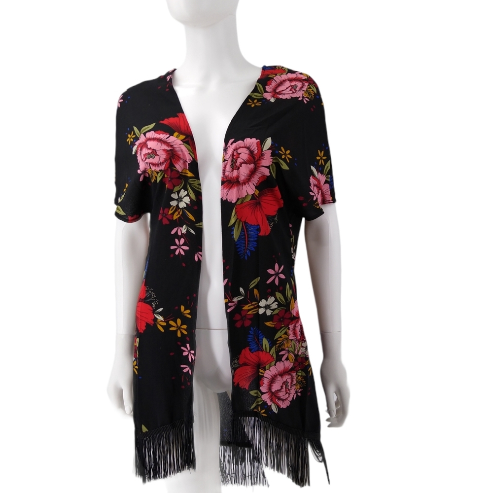 Women's Floral Print with Fringe Sheer Cardigan